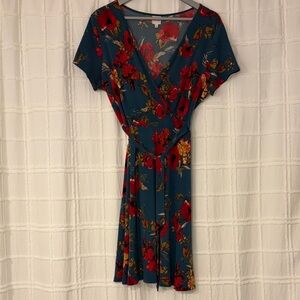 Kaileigh Floral Midi Dress in Blue and Red